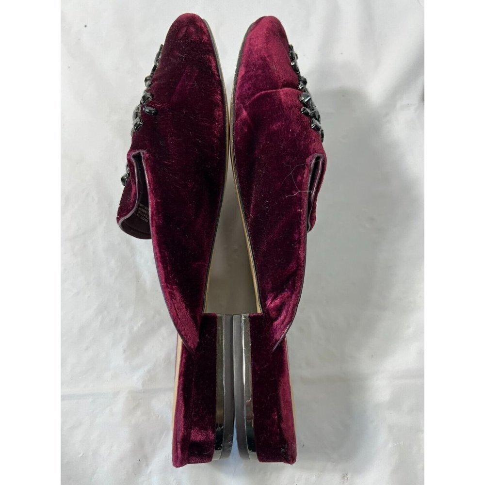 Michael Kors Womens 7.5 Shoes Edie Embellished Velvet Slide Slip-Ons Burgundy - Picture 8 of 14